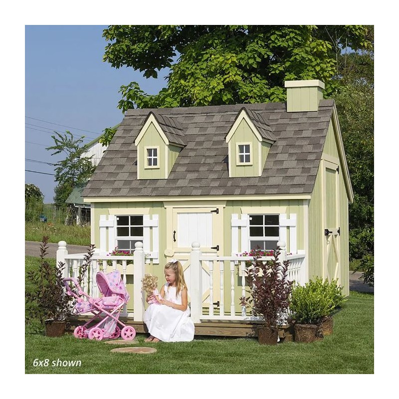 Little Cottage Co. 6x8 Cape Cod Panelized Wood Playhouse Kit with Loft, Deck & Rail - (6x8 CCP-PNK-DR-LFT)