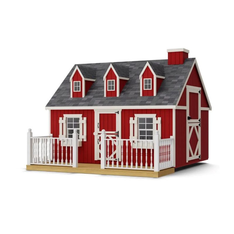 Little Cottage Co. 8x10 Cape Cod Panelized Wood Playhouse Kit with Loft, Deck & Rail - (8x10 CCP-PNK-DR-LFT)