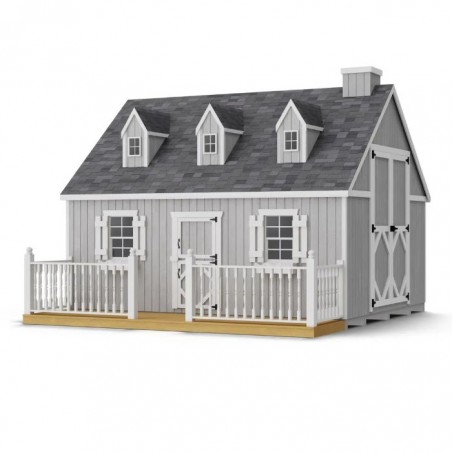 Little Cottage Co. 10x12 Cape Cod Panelized Wood Playhouse Kit with Loft, Deck & Rail - (10x12 CCP-PNK-DR-LFT)