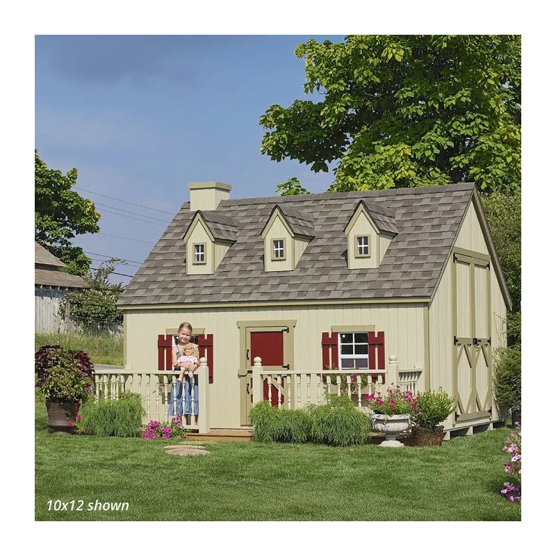 Little Cottage Co. 10x12 Cape Cod Panelized Wood Playhouse Kit with Loft, Deck & Rail - (10x12 CCP-PNK-DR-LFT)