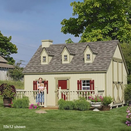Little Cottage Co. 10x12 Cape Cod Panelized Wood Playhouse Kit with Loft, Deck & Rail - (10x12 CCP-PNK-DR-LFT)