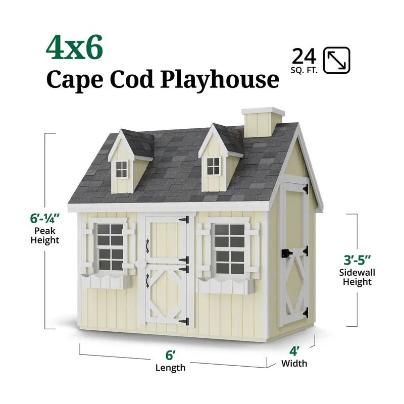 Little Cottage Co. 4x6 Cape Cod Panelized Wood Playhouse Kit with Floor - (4x6 CCP-PNK-FK)