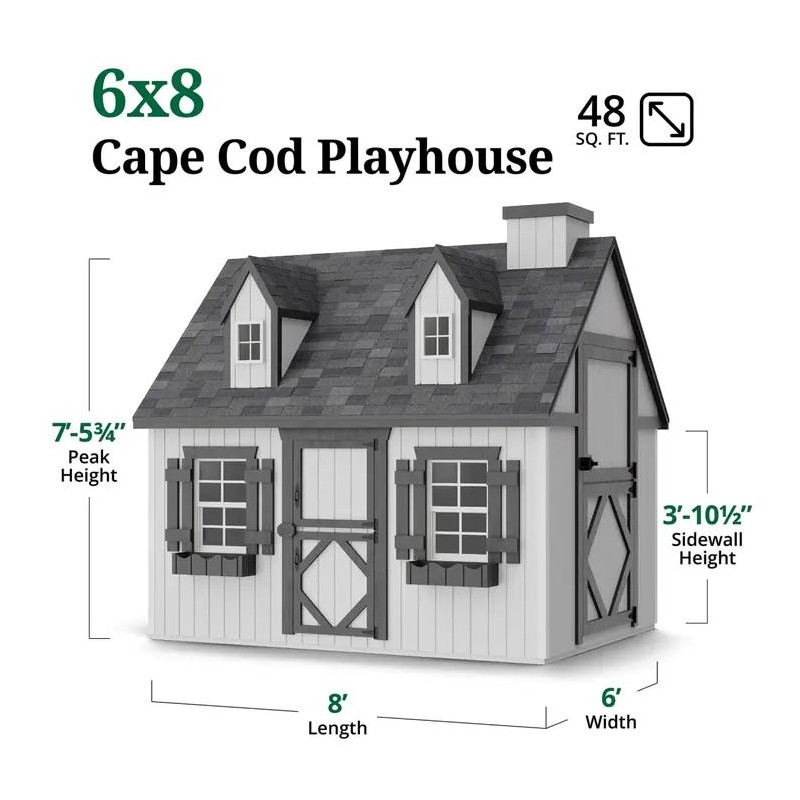 Little Cottage Co. 6x8 Cape Cod Panelized Wood Playhouse Kit with Floor - (6x8 CCP-PNK-FK)