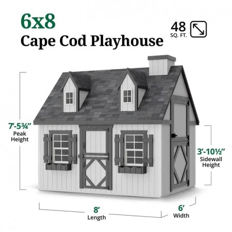 Little Cottage Co. 6x8 Cape Cod Panelized Wood Playhouse Kit with Floor - (6x8 CCP-PNK-FK)