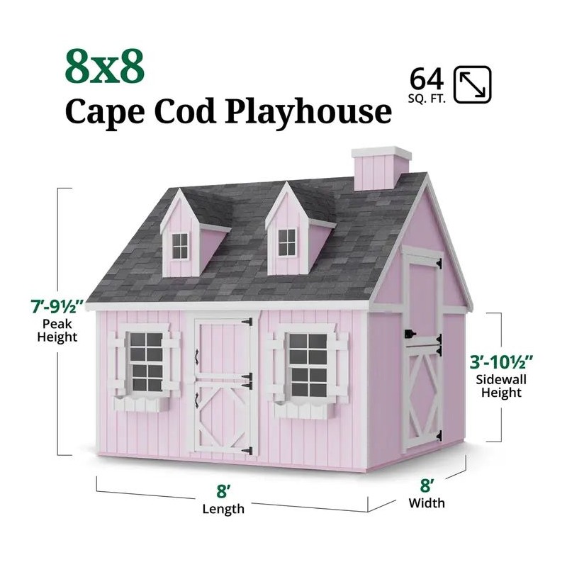 Little Cottage Co. 8x8 Cape Cod Panelized Wood Playhouse Kit with Floor - (8x8 CCP-PNK-FK)