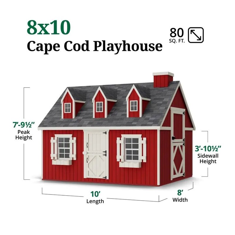 Little Cottage Co. 8x10 Cape Cod Panelized Wood Playhouse Kit with Floor - (8x10 CCP-PNK-FK)