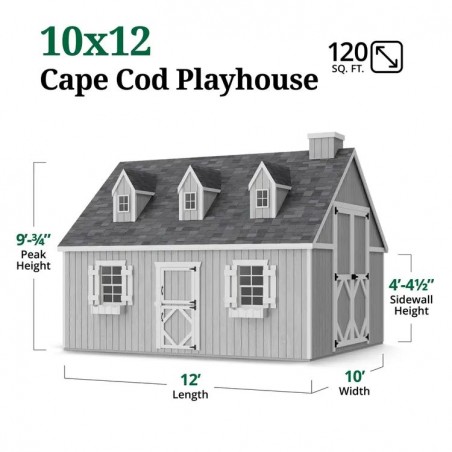 Little Cottage Co. 10x12 Cape Cod Panelized Wood Playhouse Kit with Floor - (10x12 CCP-PNK-FK)