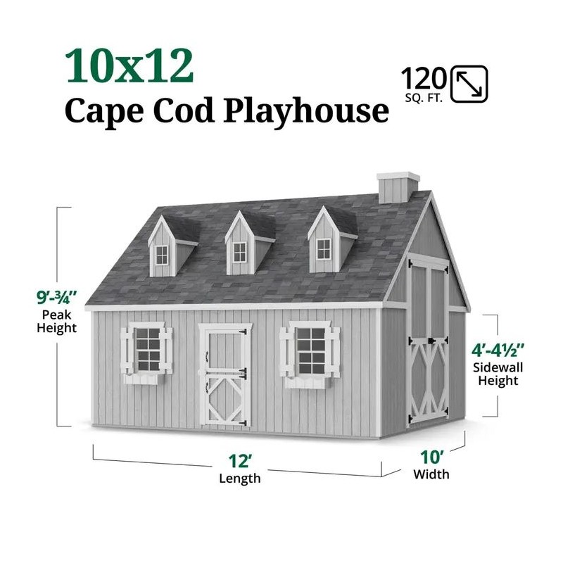 Little Cottage Co. 10x12 Cape Cod Panelized Wood Playhouse Kit with Floor & Loft - (10x12 CCP-PNK-FK-LFT)