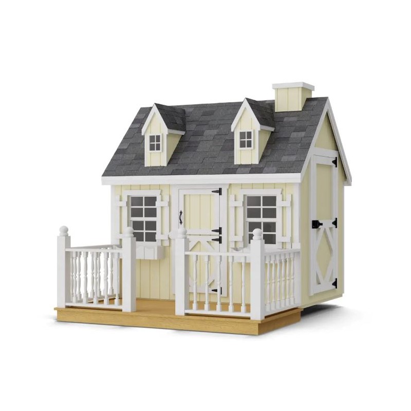 Little Cottage Co. 4x6 Cape Cod Panelized Wood Playhouse Kit with Floor, Deck & Rail - (4x6 CCP-PNK-FK-DR)