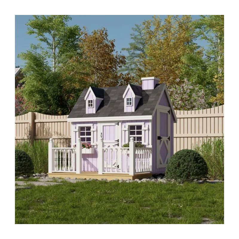 Little Cottage Co. 4x6 Cape Cod Panelized Wood Playhouse Kit with Floor, Deck & Rail - (4x6 CCP-PNK-FK-DR)