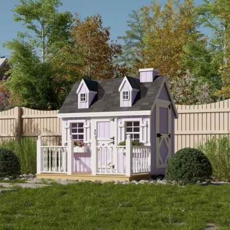 Little Cottage Co. 4x6 Cape Cod Panelized Wood Playhouse Kit with Floor, Deck & Rail - (4x6 CCP-PNK-FK-DR)