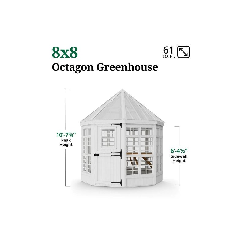 Little Cottage Co. 8x8 Octagon Wood Greenhouse Kit - (8x8 LCOG-PNK)