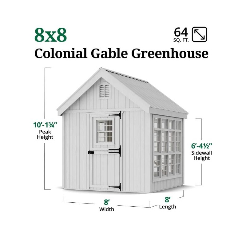 Little Cottage Co. 8x8 Colonial Gable Wood Greenhouse Kit - (8x8 LCG-PNK)