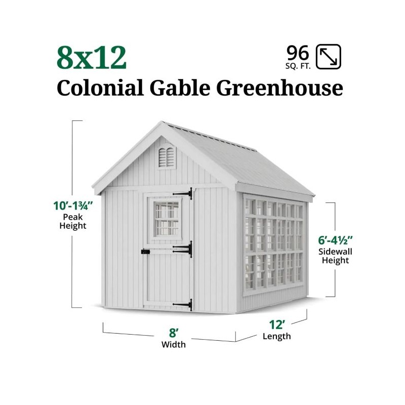 Little Cottage Co. 8x12 Colonial Gable Wood Greenhouse Kit - (8x12 LCG-PNK)