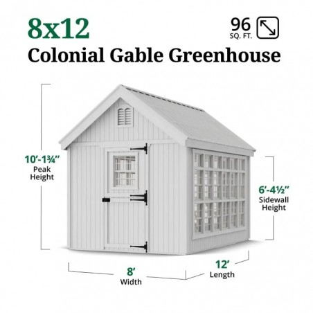 Little Cottage Co. 8x12 Colonial Gable Wood Greenhouse Kit - (8x12 LCG-PNK)