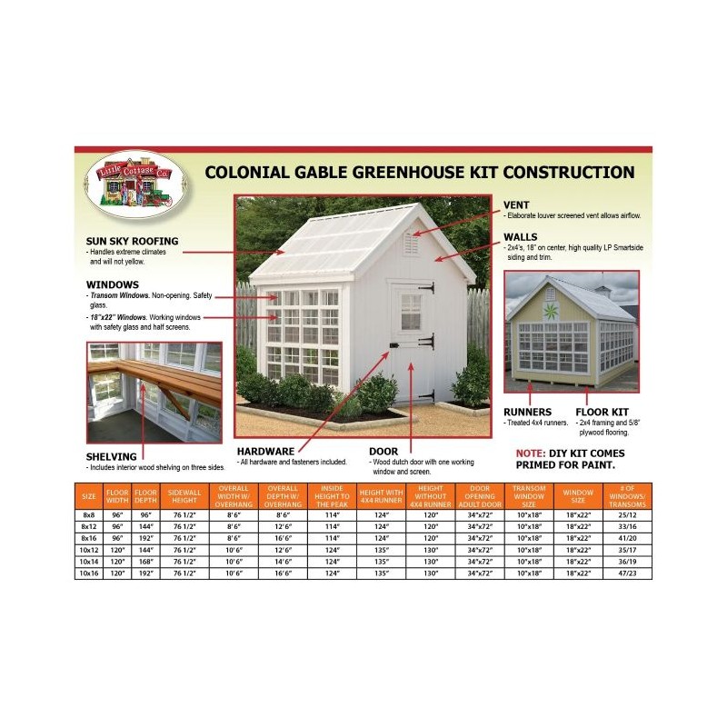 Little Cottage Co. 8x16 Colonial Gable Wood Greenhouse Kit - (8x16 LCG-PNK)
