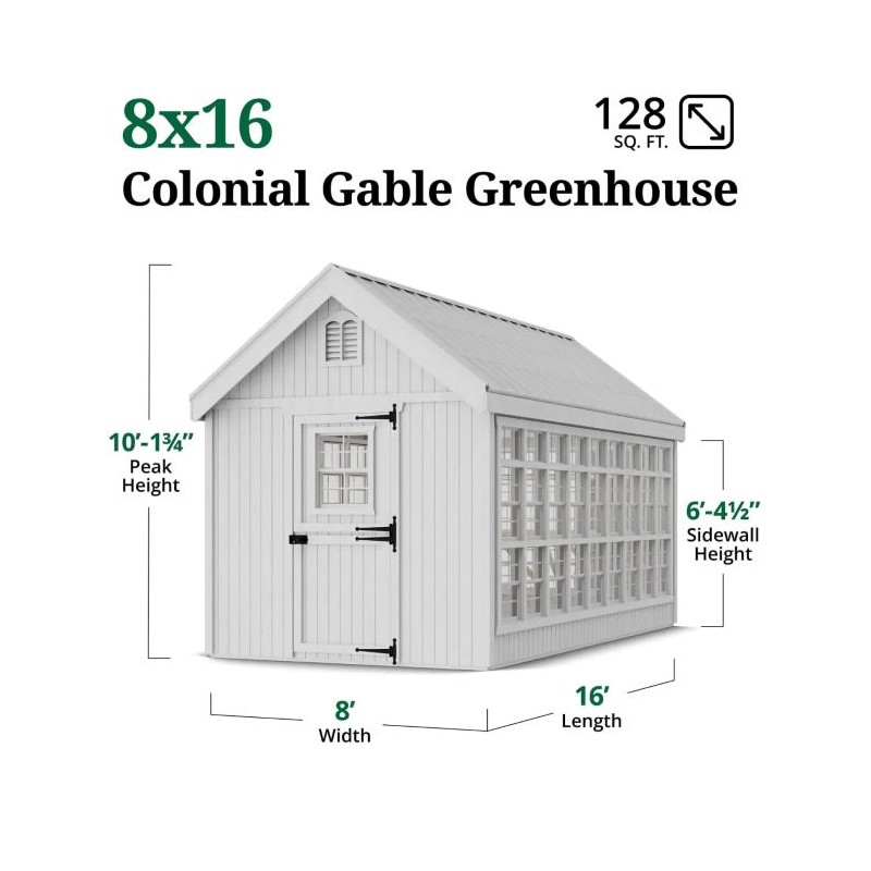 Little Cottage Co. 8x16 Colonial Gable Wood Greenhouse Kit - (8x16 LCG-PNK)