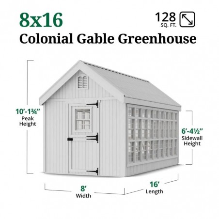 Little Cottage Co. 8x16 Colonial Gable Wood Greenhouse Kit - (8x16 LCG-PNK)