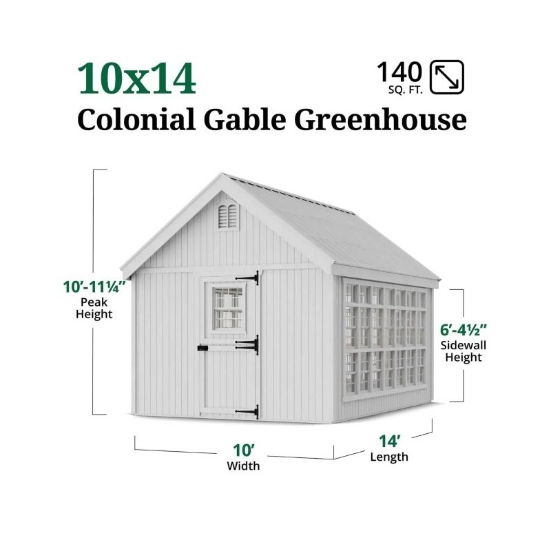 Little Cottage Co. 10x14 Colonial Gable Wood Greenhouse Kit - (10x14 LCG-PNK)