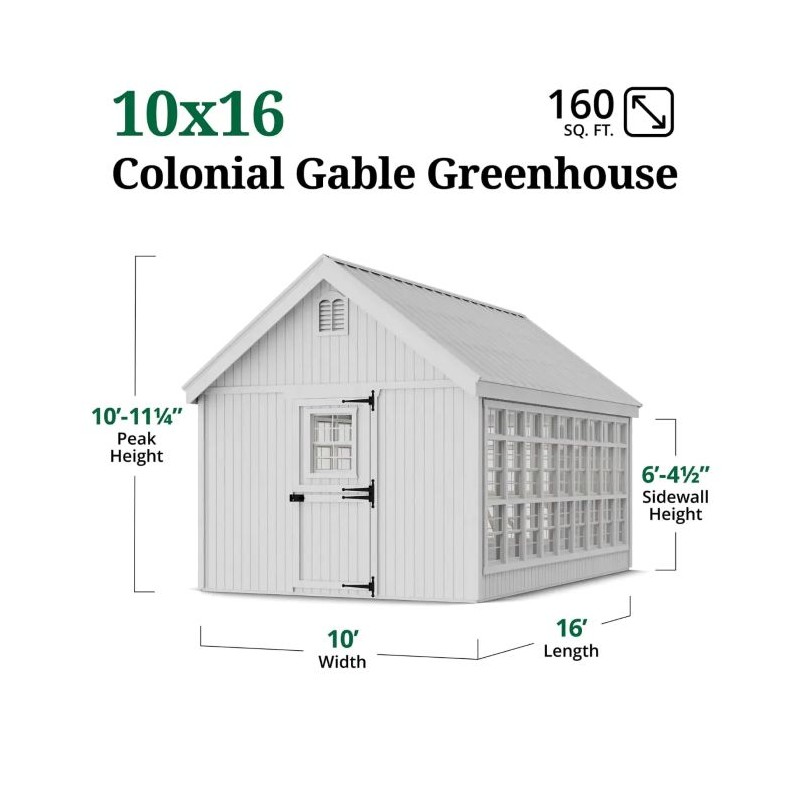 Little Cottage Co. 10x16 Colonial Gable Wood Greenhouse Kit - (10x16 LCG-PNK)