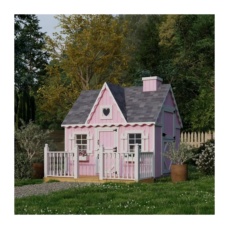 Little Cottage Co. 6x8 Victorian Wood Panelize Playhouse Kit with Deck & Rail - (6x8 VP-PNK-DR)