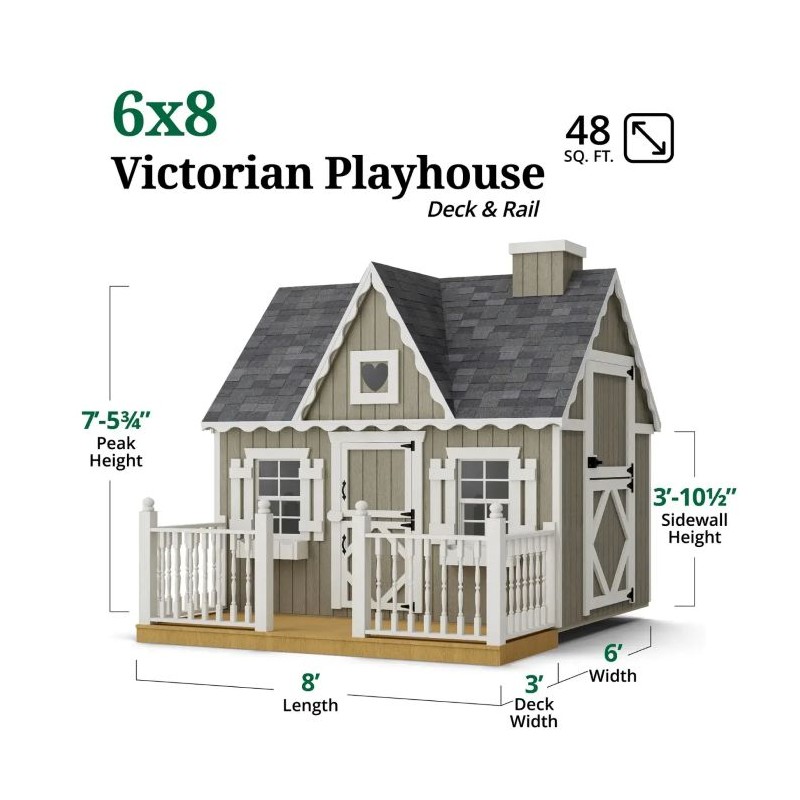 Little Cottage Co. 6x8 Victorian Wood Panelize Playhouse Kit with Deck & Rail - (6x8 VP-PNK-DR)