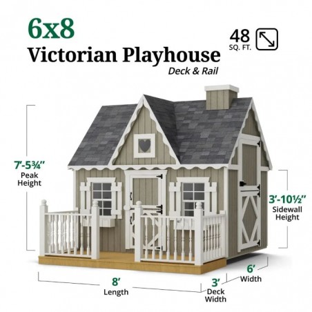 Little Cottage Co. 6x8 Victorian Wood Panelize Playhouse Kit with Deck & Rail - (6x8 VP-PNK-DR)