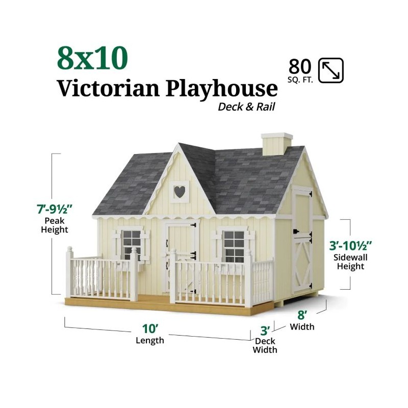 Little Cottage Co. 8x10 Victorian Wood Panelize Playhouse Kit with Deck & Rail - (8x10 VP-PNK-DR)