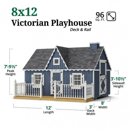Little Cottage Co. 8x12 Victorian Wood Panelize Playhouse Kit with Deck & Rail - (8x12 VP-PNK-DR)