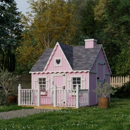 Little Cottage Co. 8x8 Victorian Wood Panelize Playhouse Kit with Loft, Deck & Rail - (8x8 VP-PNK-DR-LFT)