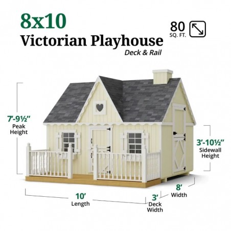 Little Cottage Co. 8x10 Victorian Wood Panelize Playhouse Kit with Loft, Deck & Rail - (8x10 VP-PNK-DR-LFT)