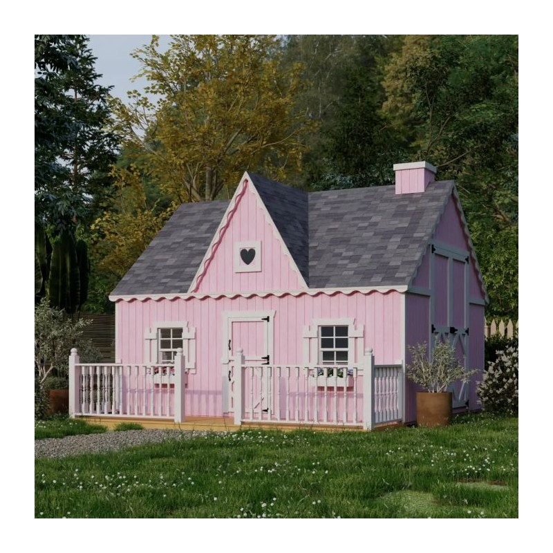 Little Cottage Co. 10x12 Victorian Wood Panelize Playhouse Kit with Loft, Deck & Rail - (10x12 VP-PNK-DR-LFT)