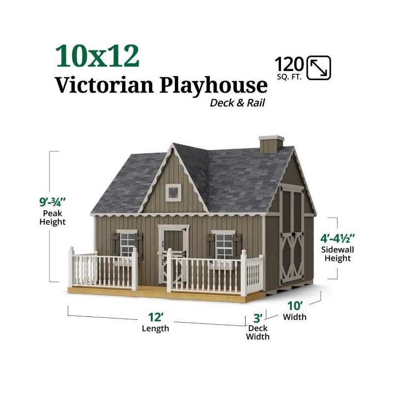 Little Cottage Co. 10x12 Victorian Wood Panelize Playhouse Kit with Loft, Deck & Rail - (10x12 VP-PNK-DR-LFT)