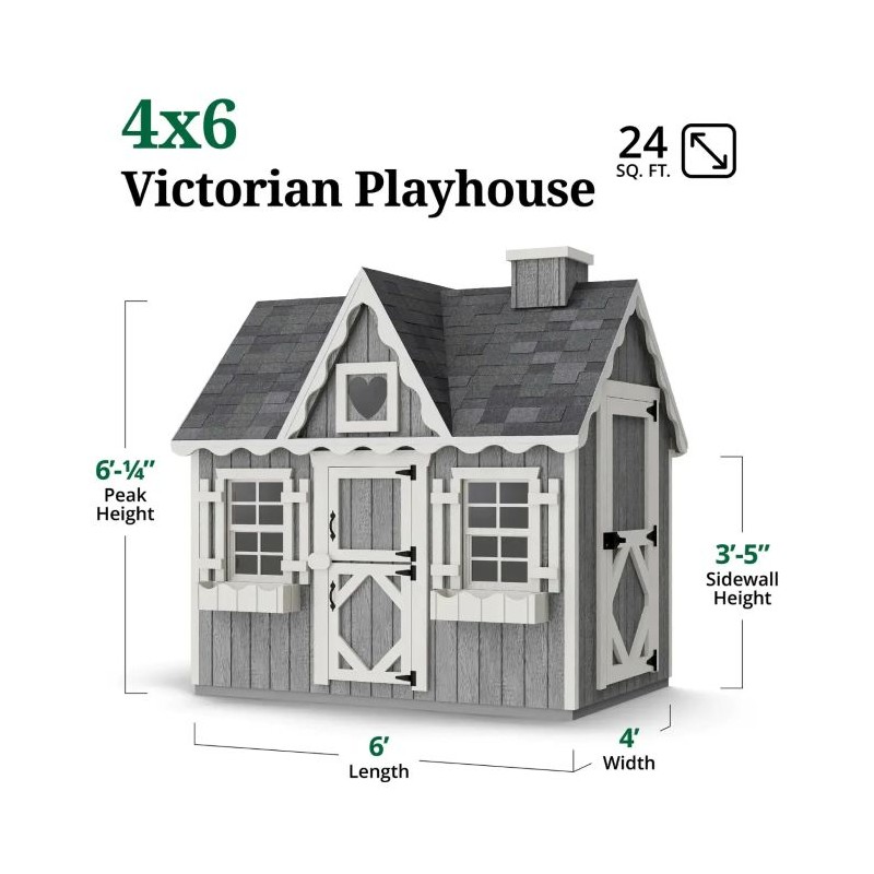 Little Cottage Co. 4x6 Victorian Wood Playhouse Kit with Floor - (4x6 VP-PNK-FK)