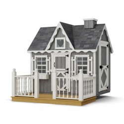 Little Cottage Co. 4x6 Victorian Wood Playhouse Kit with Floor, Deck & Rail - (4x6 VP-PNK-FK-DR)