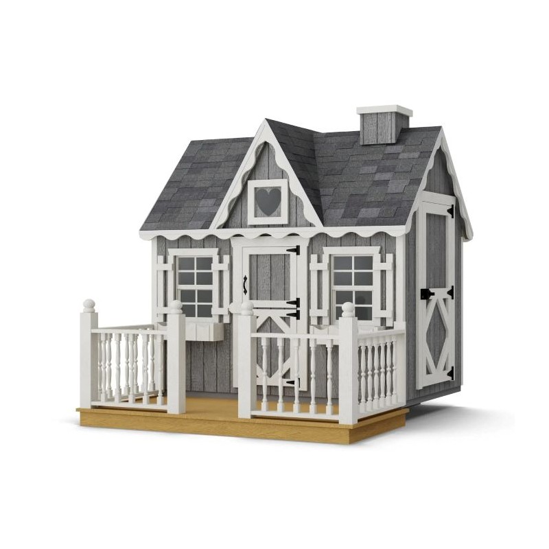 Little Cottage Co. 4x6 Victorian Wood Playhouse Kit with Floor, Deck & Rail - (4x6 VP-PNK-FK-DR)