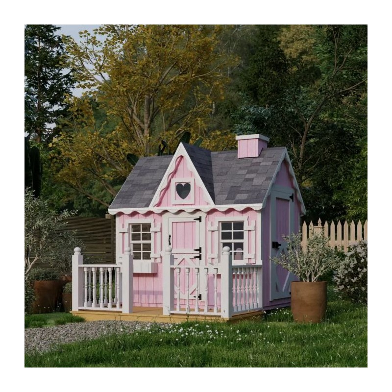 Little Cottage Co. 4x6 Victorian Wood Playhouse Kit with Floor, Deck & Rail - (4x6 VP-PNK-FK-DR)