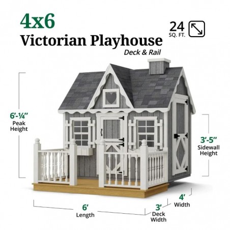 Little Cottage Co. 4x6 Victorian Wood Playhouse Kit with Floor, Deck & Rail - (4x6 VP-PNK-FK-DR)