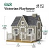 Little Cottage Co. 6x8 Victorian Wood Playhouse Kit with Floor, Deck & Rail - (6x8 VP-PNK-FK-DR)
