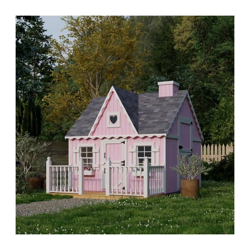 Little Cottage Co. 8x8 Victorian Wood Playhouse Kit with Floor, Deck & Rail - (8x8 VP-PNK-FK-DR)