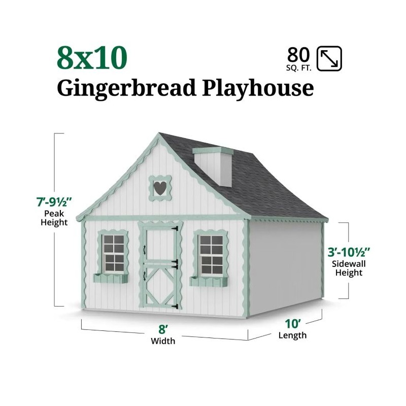 Little Cottage Co. 8x10 Gingerbread Cottage Wood Playhouse Kit - (8x10 GBP-PNK)