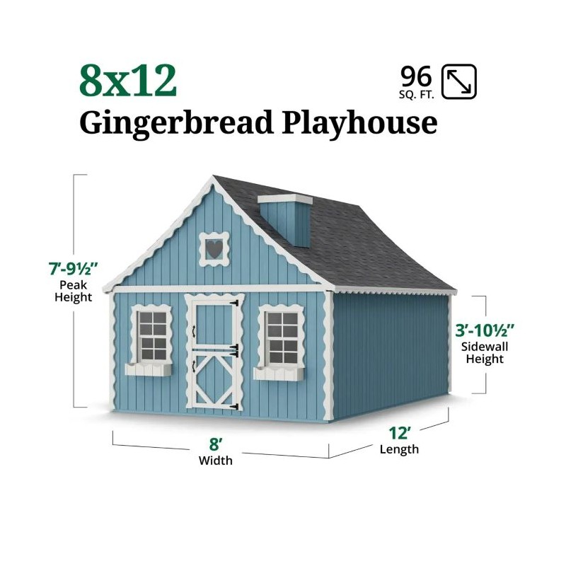 Little Cottage Co. 8x12 Gingerbread Cottage Wood Playhouse Kit - (8x12 GBP-PNK)