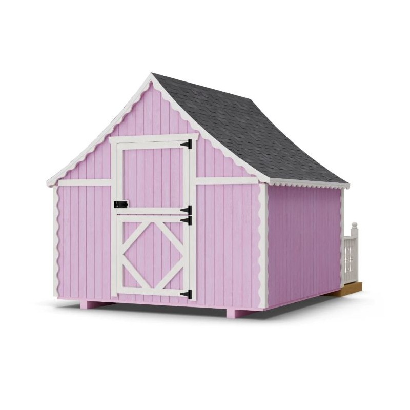 Little Cottage Co. 8x8 Gingerbread Cottage Wood Playhouse Kit with Deck & Rail - (8x8 GBP-PNK-DR)