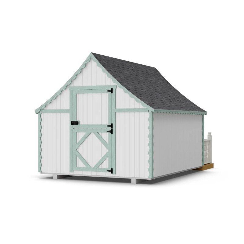 Little Cottage Co. 8x10 Gingerbread Cottage Wood Playhouse Kit with Deck & Rail - (8x10 GBP-PNK-DR)