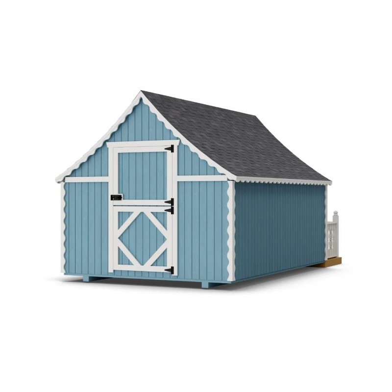 Little Cottage Co. 8x12 Gingerbread Cottage Wood Playhouse Kit with Deck & Rail - (8x12 GBP-PNK-DR)