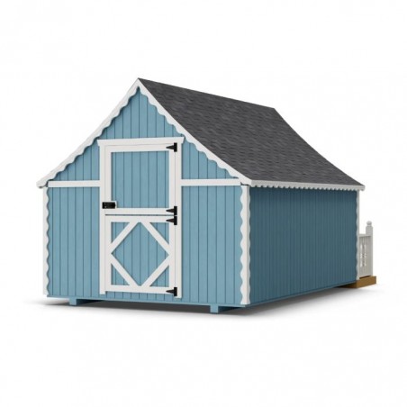 Little Cottage Co. 8x12 Gingerbread Cottage Wood Playhouse Kit with Deck & Rail - (8x12 GBP-PNK-DR)