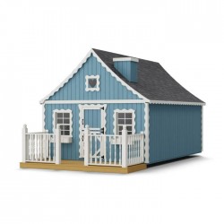 Little Cottage Co. 8x12 Gingerbread Cottage Wood Playhouse Kit with Deck & Rail - (8x12 GBP-PNK-DR)