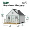 Little Cottage Co. 8x10 Gingerbread Cottage Wood Playhouse Kit with Loft, Deck & Rail - (8x10 GBP-PNK-DR-LFT)