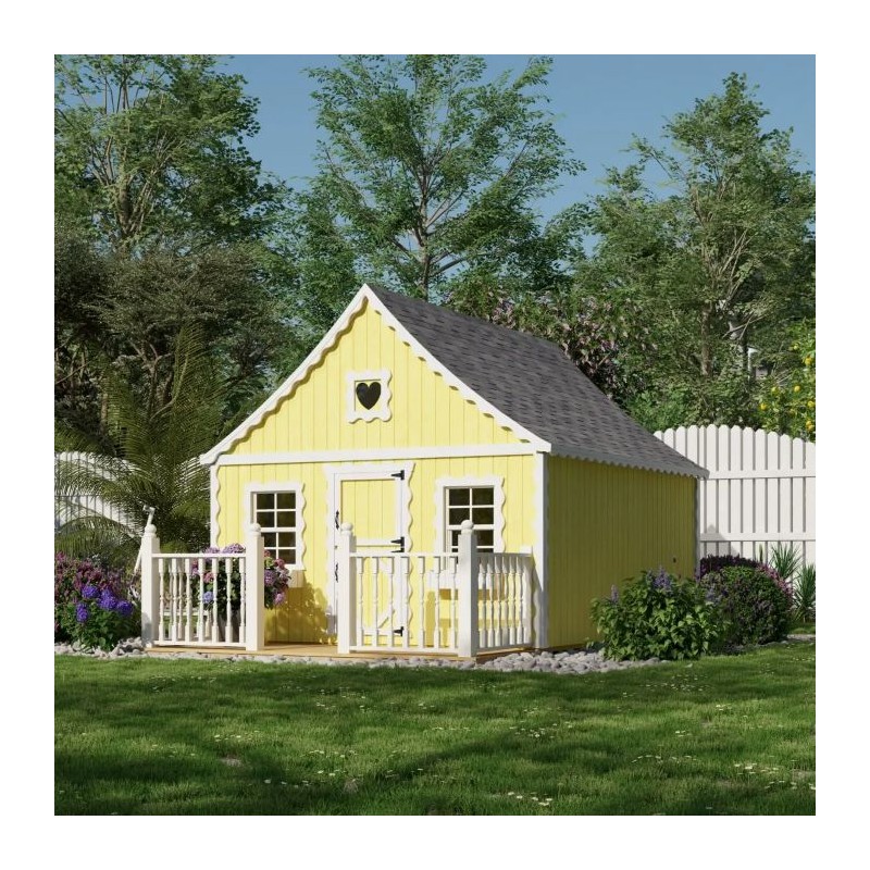 Little Cottage Co. 8x10 Gingerbread Cottage Wood Playhouse Kit with Loft, Deck & Rail - (8x10 GBP-PNK-DR-LFT)