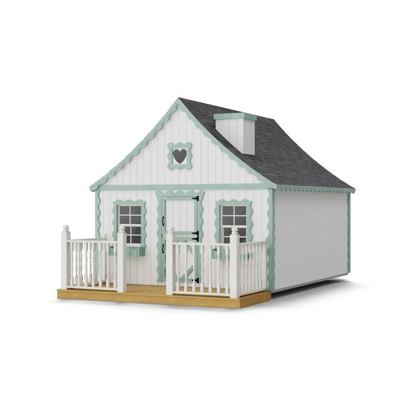 Little Cottage Co. 8x10 Gingerbread Cottage Wood Playhouse Kit with Loft, Deck & Rail - (8x10 GBP-PNK-DR-LFT)